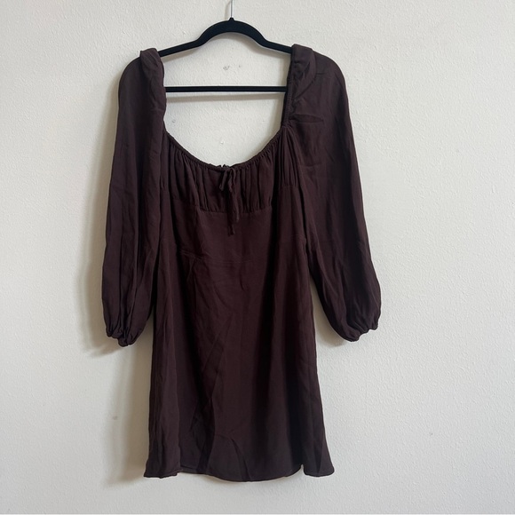 Aritzia Sunday Best Delilah Long Sleeve Brown Peasant Dress Large - Picture 2 of 3